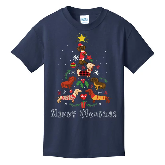 Funny Dachshund Christmas Tree For Lovers Kids T-Shirt