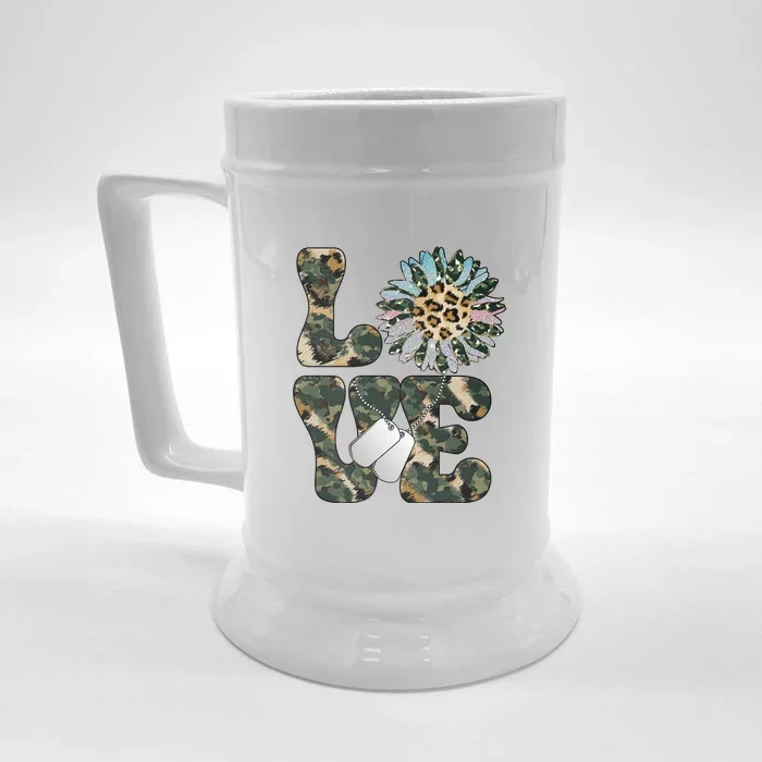 Father's Day Camo Love Military Sunflower Veteran Dad Veteran Front & Back Beer Stein