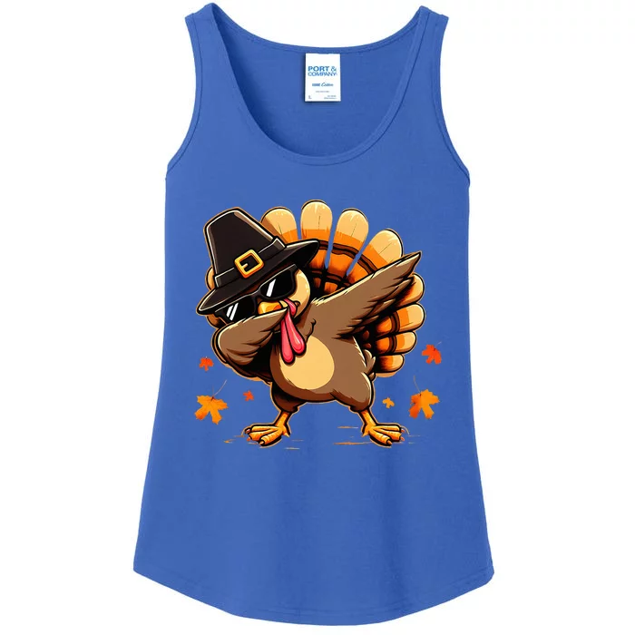 Funny Dab Dabbing Turkey Thanksgiving Day Pilgrim Ladies Essential Tank