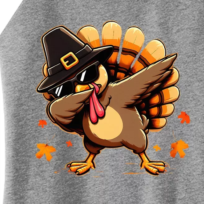 Funny Dab Dabbing Turkey Thanksgiving Day Pilgrim Women’s Perfect Tri Rocker Tank