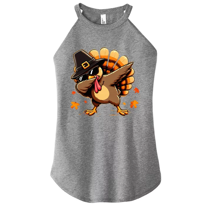 Funny Dab Dabbing Turkey Thanksgiving Day Pilgrim Women’s Perfect Tri Rocker Tank