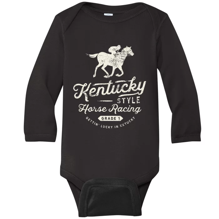 Funny Derby Day Kentucky Style Horse Racing Baby Long Sleeve Bodysuit