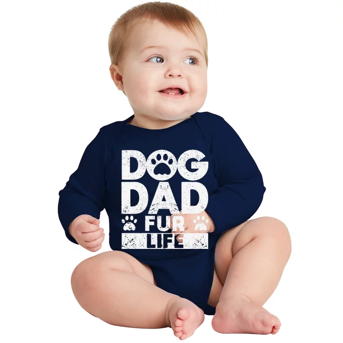 Funny Dog Dad Fur Life Dogs Lover Daddy Fathers Day Animal Lovers Baby Long Sleeve Bodysuit