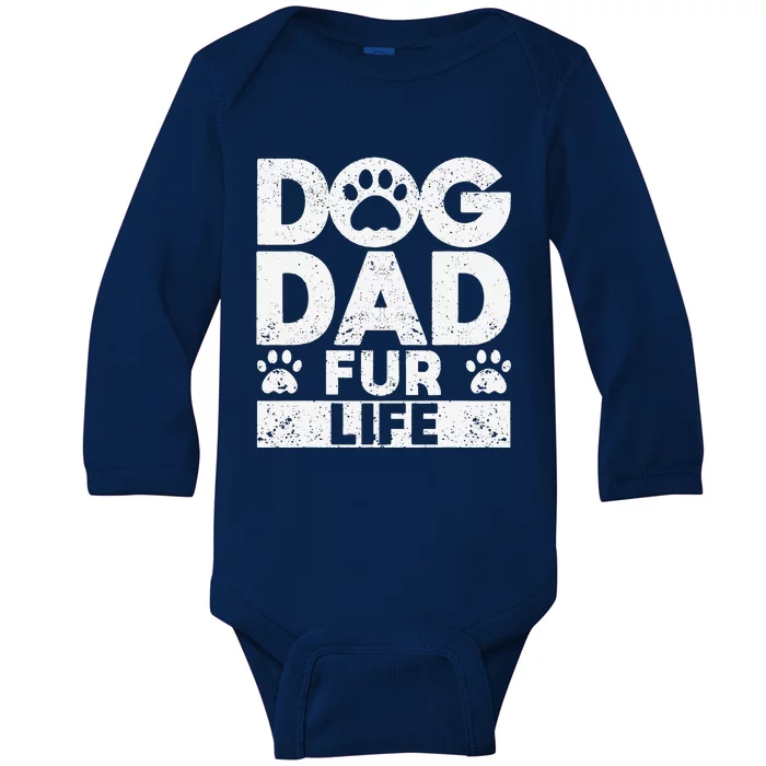 Funny Dog Dad Fur Life Dogs Lover Daddy Fathers Day Animal Lovers Baby Long Sleeve Bodysuit