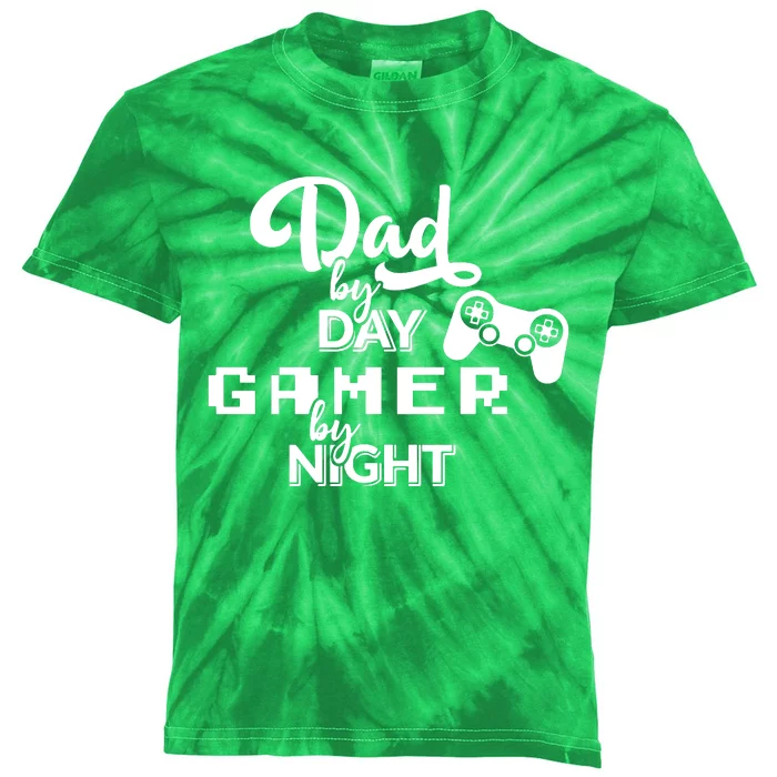 Fathers Day Dad By Day Gamer By Night Kids Tie-Dye T-Shirt