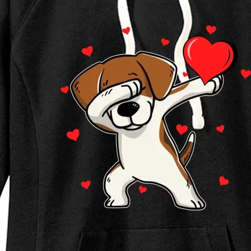 Funny Dabbing Dog Heart Valentine's Day Gift Women's Fleece Hoodie