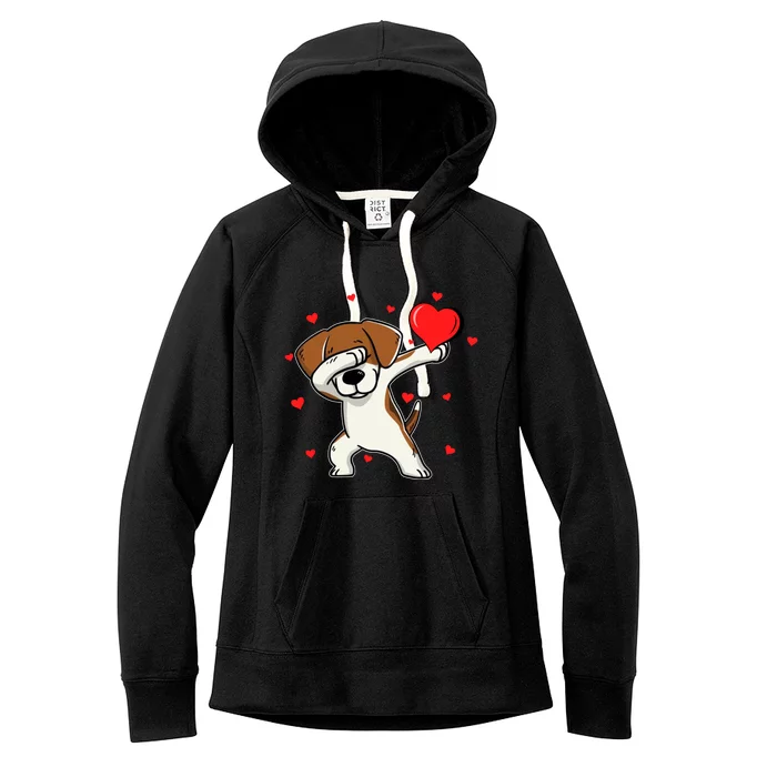 Funny Dabbing Dog Heart Valentine's Day Gift Women's Fleece Hoodie