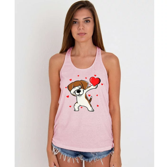 Funny Dabbing Dog Heart Valentine's Day Gift Women's Knotted Racerback Tank