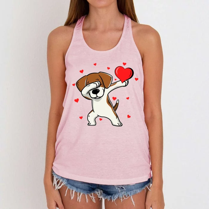 Funny Dabbing Dog Heart Valentine's Day Gift Women's Knotted Racerback Tank