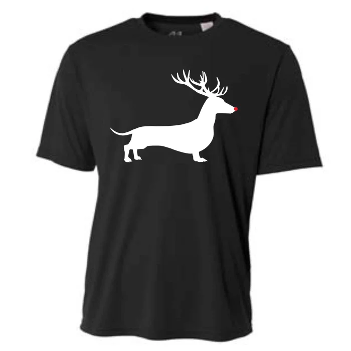 Funny Dachshund Dog Christmas Wiener Reindeer Antler Xmas Gift Cooling Performance Crew T-Shirt