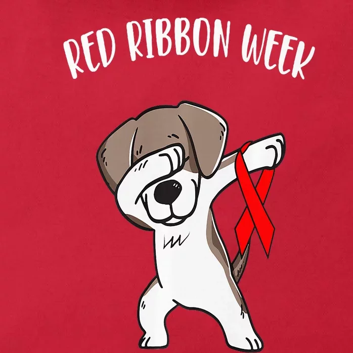 Funny Dabbing Dog We Wear Red For Red Ribbon Week Awareness Zip Tote Bag