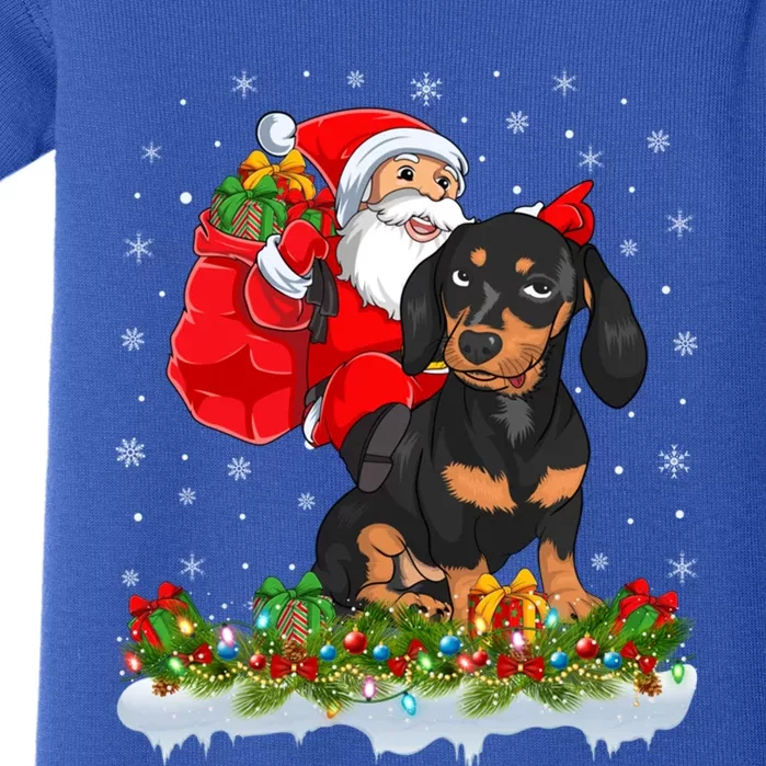 Funny Dachshund Dog Lover Santa Riding Dachshund Christmas Cute Gift Baby Bodysuit