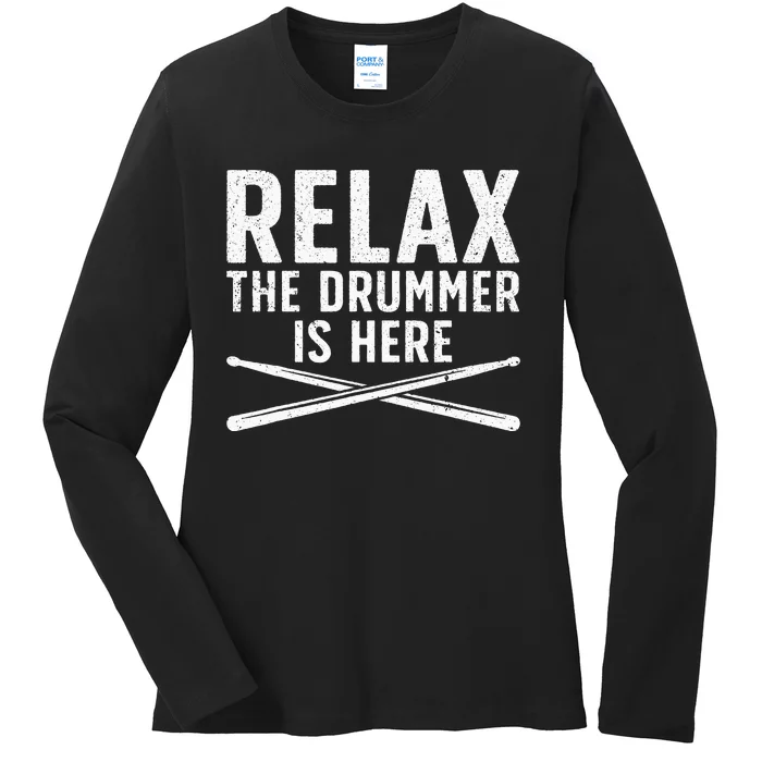 Funny Drummer Design For Men Women Drum Player Music Lover Ladies Long Sleeve Shirt