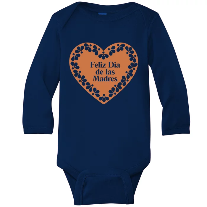 Feliz Dia De Las Madres Heart Mexican Mom Baby Long Sleeve Bodysuit