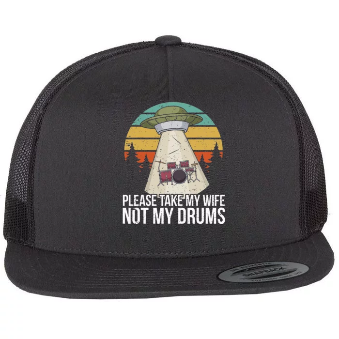 Funny Drummer Drumming Drum Kit Percussion I Wife Ufo Aliens Flat Bill Trucker Hat