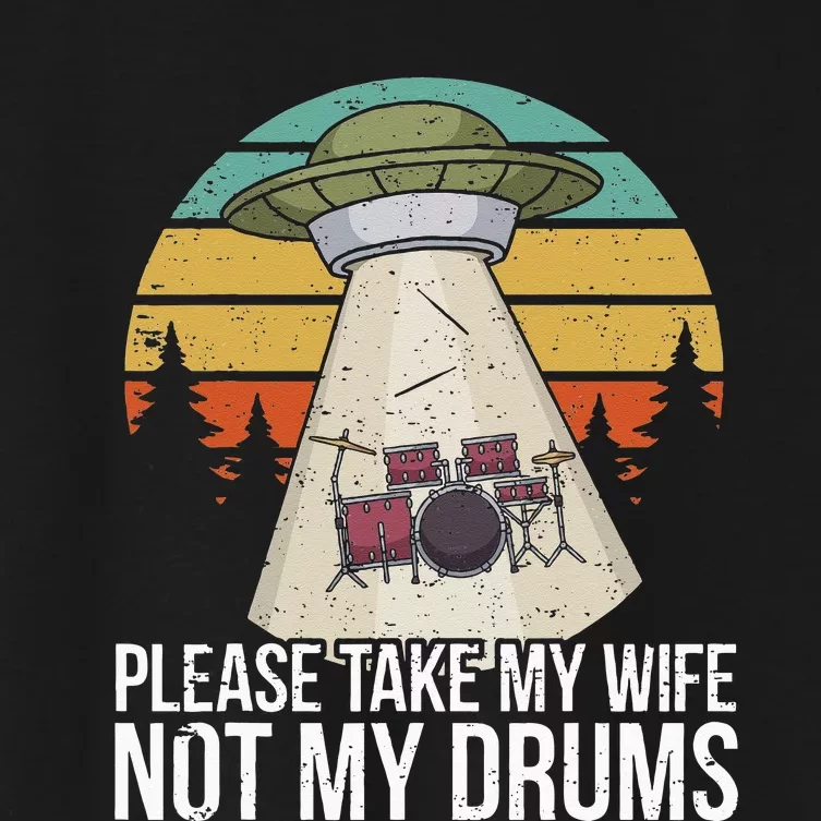 Funny Drummer Drumming Drum Kit Percussion I Wife Ufo Aliens Women's Crop Top Tee