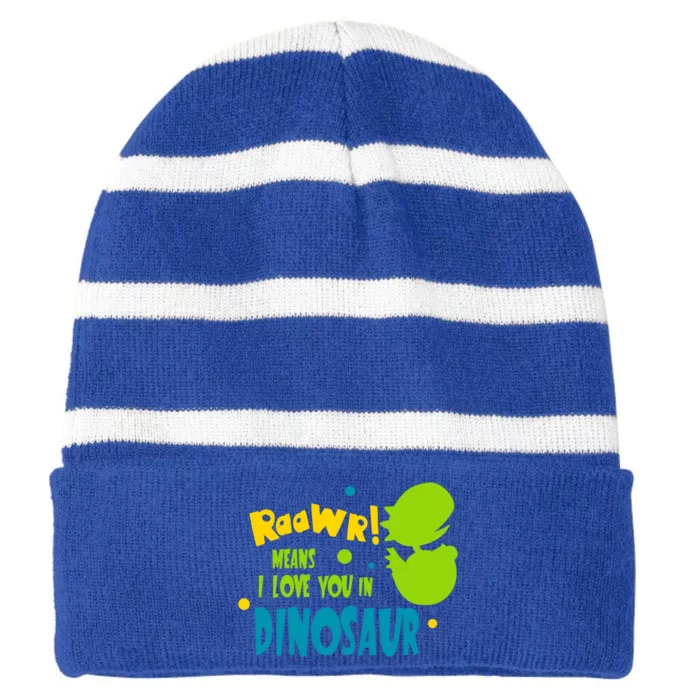 Funny Dinosaur Design Rawr Means I Love You In Dinosaur Gift Striped Beanie with Solid Band