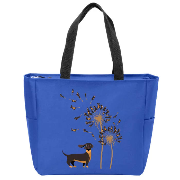 Funny Dachshund Dandelion Flower Cute Dog Lover Gift Zip Tote Bag