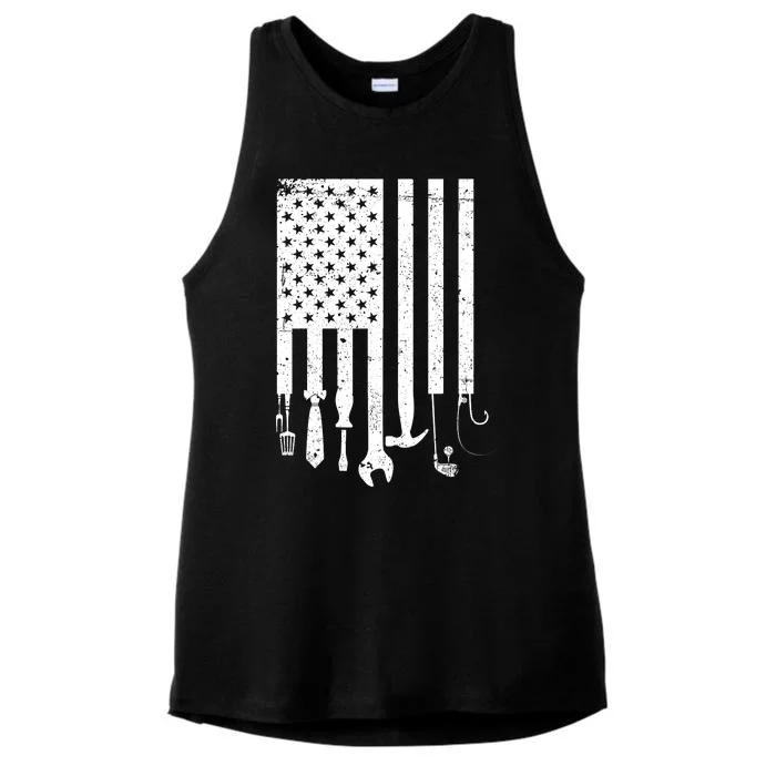 Father's Day Dad Tools USA American Flag Ladies Tri-Blend Wicking Tank