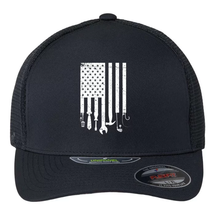 Father's Day Dad Tools USA American Flag Flexfit Unipanel Trucker Cap