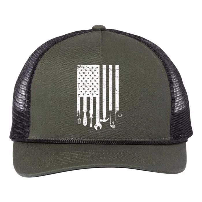 Father's Day Dad Tools USA American Flag Retro Rope Trucker Hat Cap