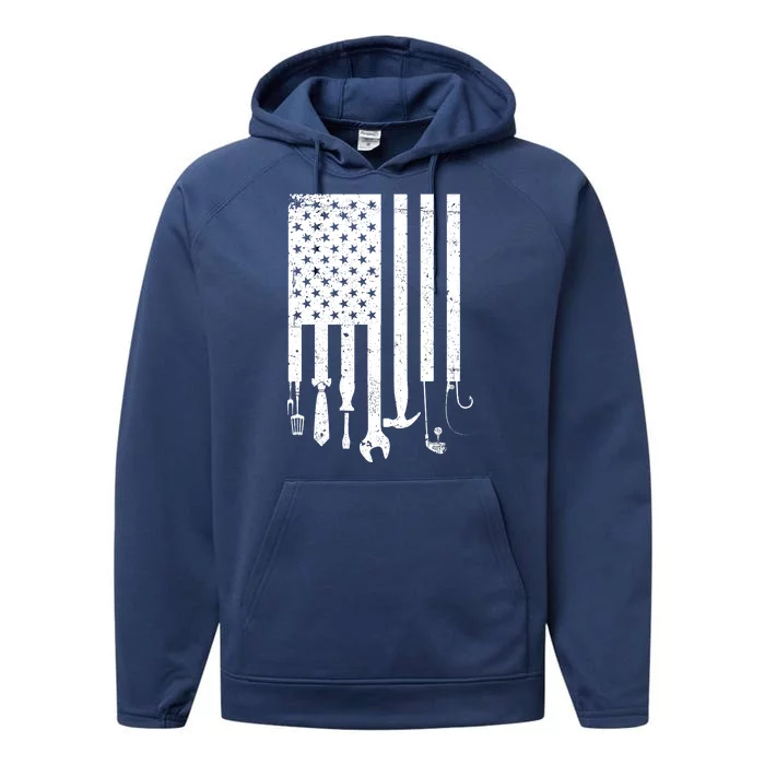 Father's Day Dad Tools USA American Flag Performance Fleece Hoodie