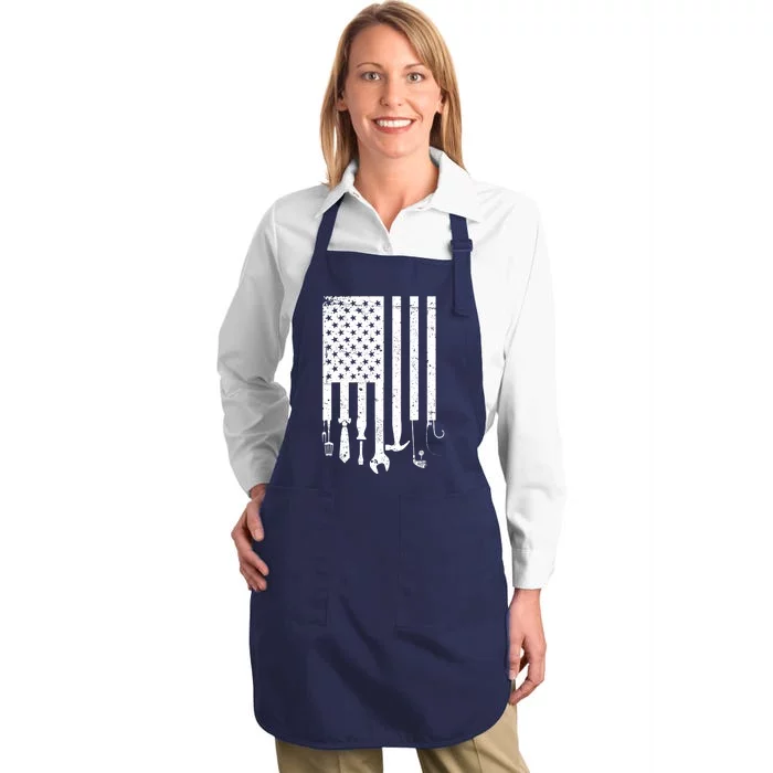 Father's Day Dad Tools USA American Flag Full-Length Apron With Pocket