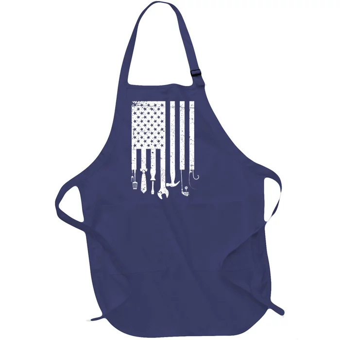 Father's Day Dad Tools USA American Flag Full-Length Apron With Pocket