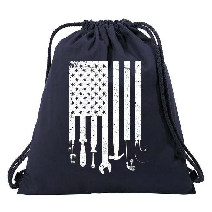 Father's Day Dad Tools USA American Flag Drawstring Bag