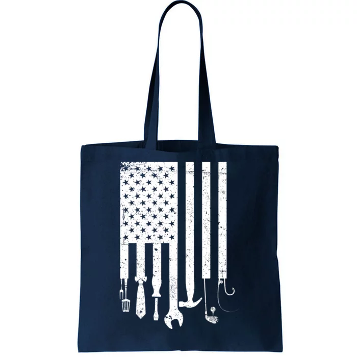 Father's Day Dad Tools USA American Flag Tote Bag