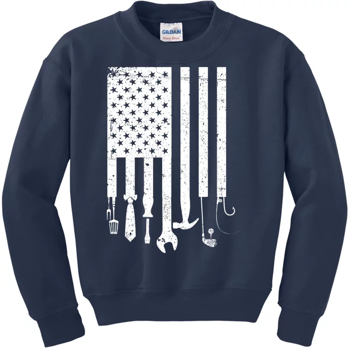 Father's Day Dad Tools USA American Flag Kids Sweatshirt