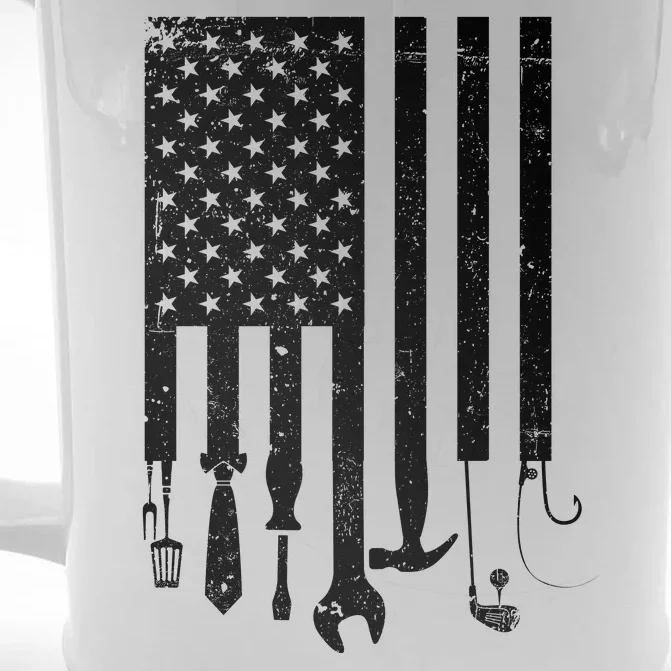 Father's Day Dad Tools USA American Flag Front & Back Beer Stein