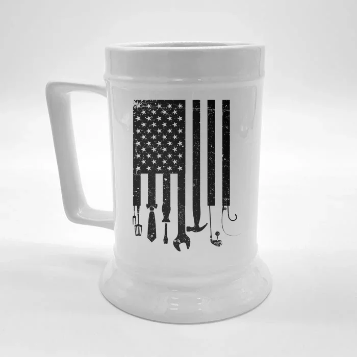 Father's Day Dad Tools USA American Flag Front & Back Beer Stein