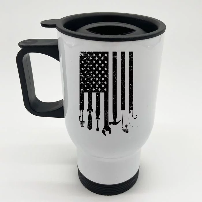 Father's Day Dad Tools USA American Flag Front & Back Stainless Steel Travel Mug