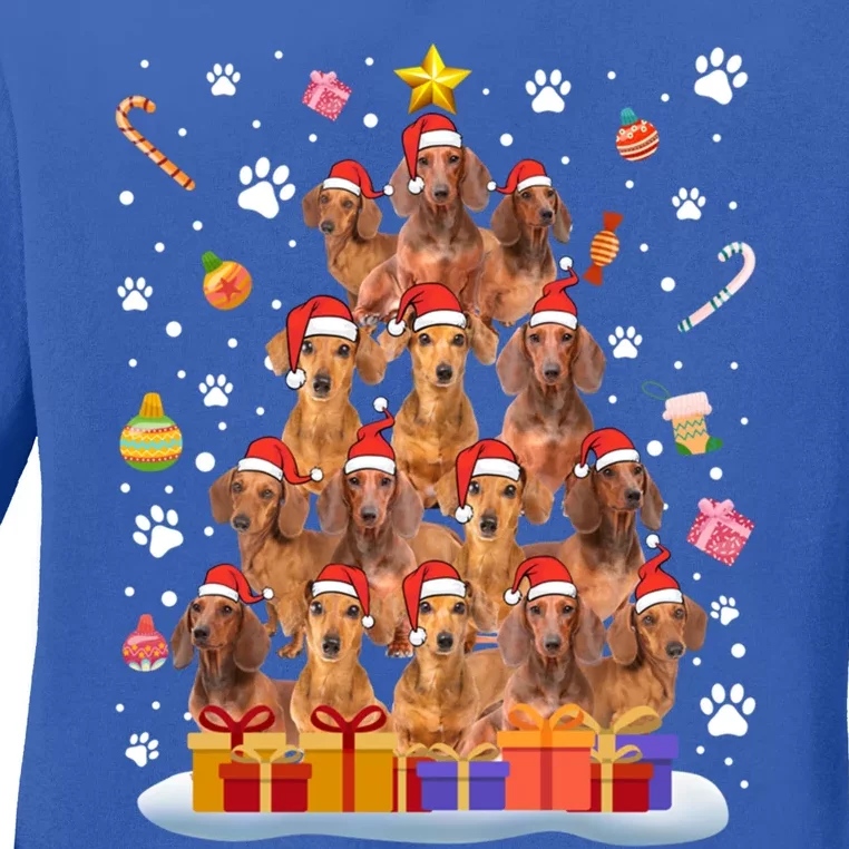 Funny Dachshund Dog Ugly Sweater Christmas Tree Xmas Gift Ladies Long Sleeve Shirt