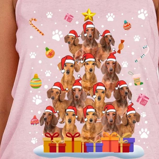 Funny Dachshund Dog Ugly Sweater Christmas Tree Xmas Gift Women's Knotted Racerback Tank