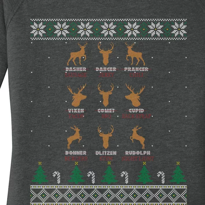 Funny Deer Design Christmas Bow Hunting SantaS Reindeer Giftr Women's Perfect Tri Tunic Long Sleeve Shirt