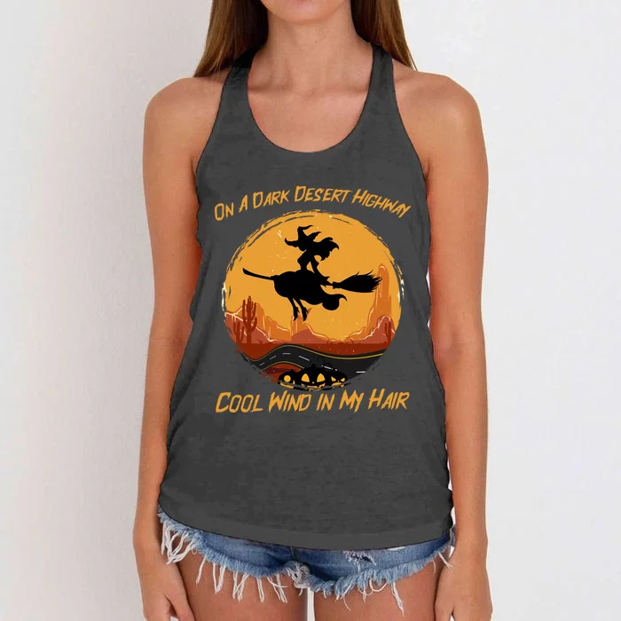 Funny Dark Desert Highway Witch Cool Wind In My Hair Funny Women's Knotted Racerback Tank