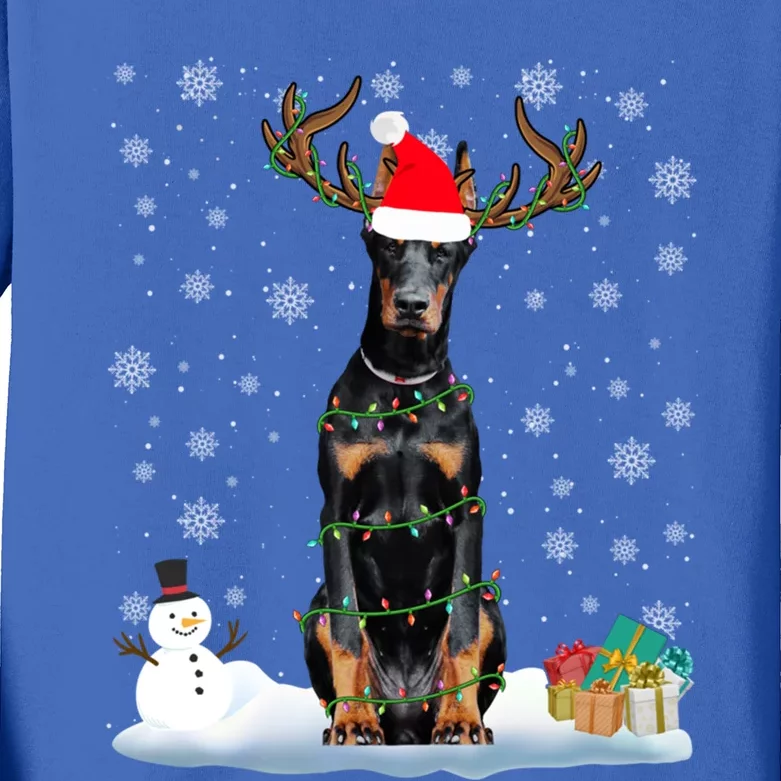 Funny Dober Dog Ugly Sweater Christmas Lights Gift Kids Long Sleeve Shirt