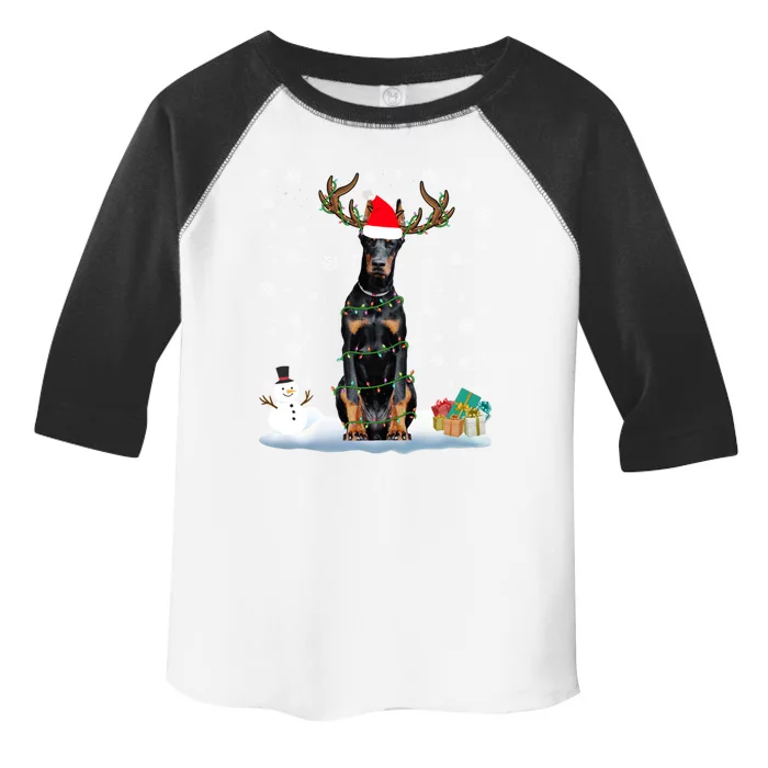 Funny Dober Dog Ugly Sweater Christmas Lights Gift Toddler Fine Jersey T-Shirt