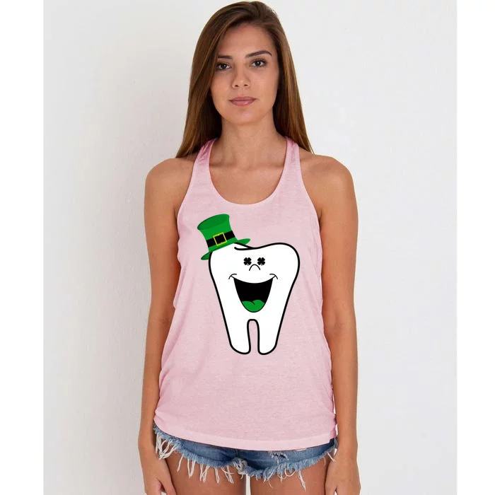 Funny Dentist Dental Tooth Shamrock St Patrick Day Cute Gift Women's Knotted Racerback Tank