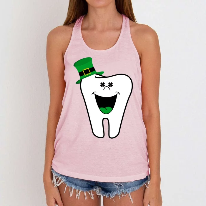 Funny Dentist Dental Tooth Shamrock St Patrick Day Cute Gift Women's Knotted Racerback Tank