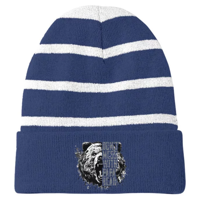 Fathers Day Dont Mess With Papa Bear Striped Beanie with Solid Band