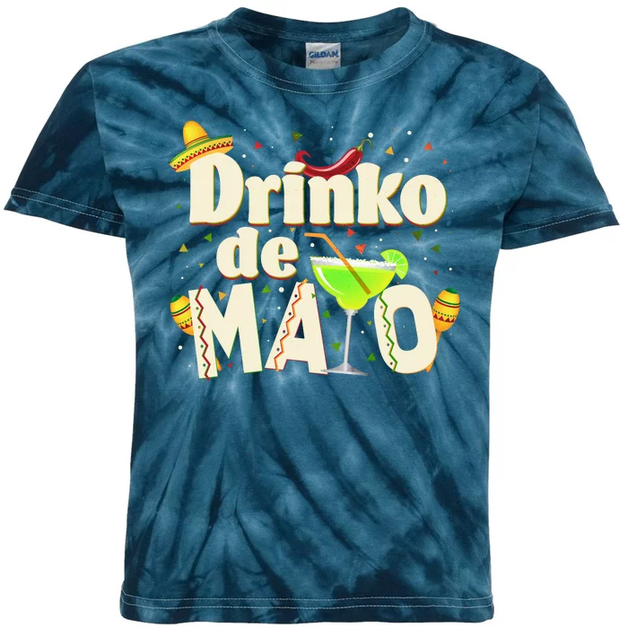 Funny Drinko De Mayo Cinco De Mayo Kids Tie-Dye T-Shirt