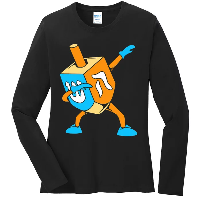 Funny Dabbing Dreidel Hanukkah Dancing Chanukah Ladies Long Sleeve Shirt