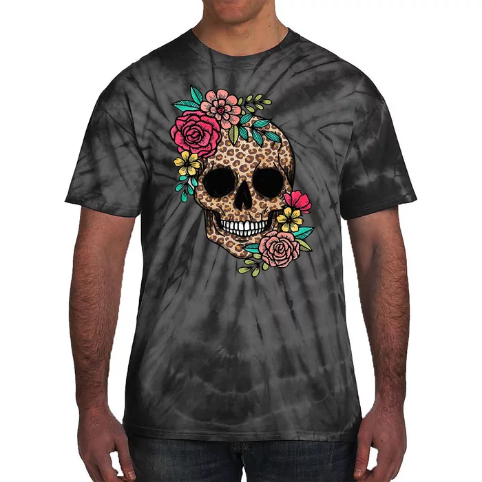 Funny Dia De Los Muertos Leopard Sugar Skull Flower Mexican Tie-Dye T-Shirt