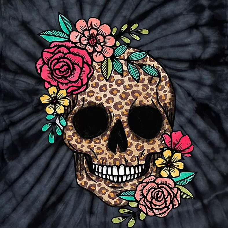 Funny Dia De Los Muertos Leopard Sugar Skull Flower Mexican Tie-Dye T-Shirt