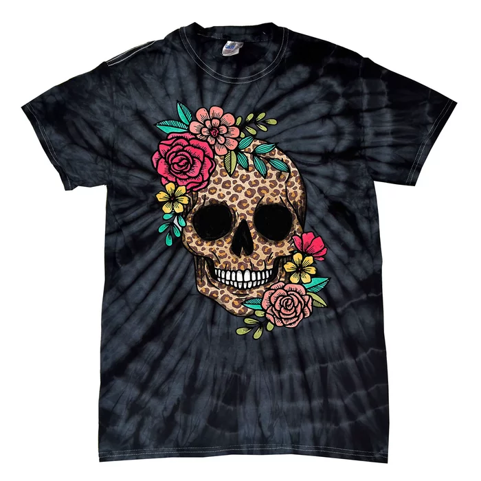 Funny Dia De Los Muertos Leopard Sugar Skull Flower Mexican Tie-Dye T-Shirt