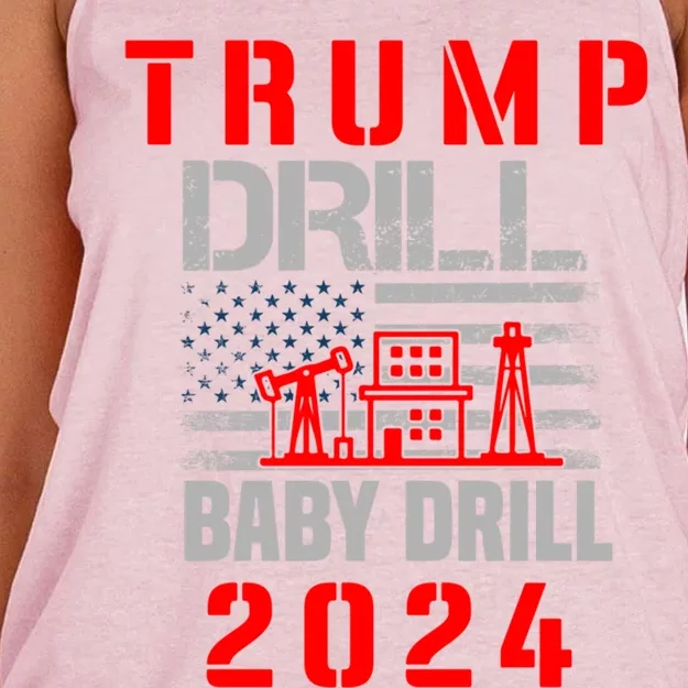 Funny Drill Drill Trump 2024 Funny Gift Women's Knotted Racerback Tank