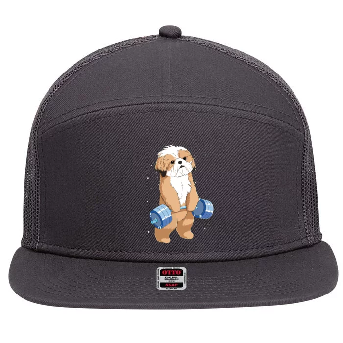 Funny Dog Deadlift Shih Tzu 7 Panel Mesh Trucker Snapback Hat